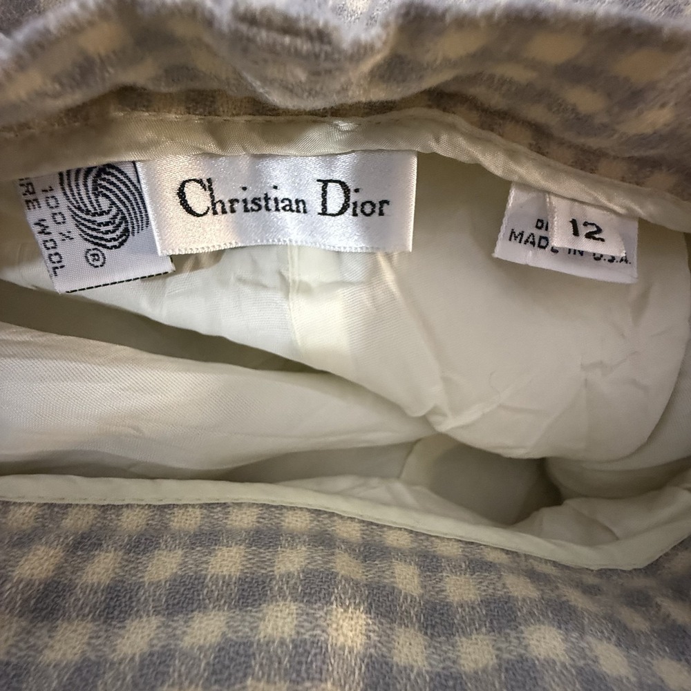 Christian Dior Trousers Womens 12 Gray Gingham Wool Pleated High Rise Vintage - Picture 5 of 14